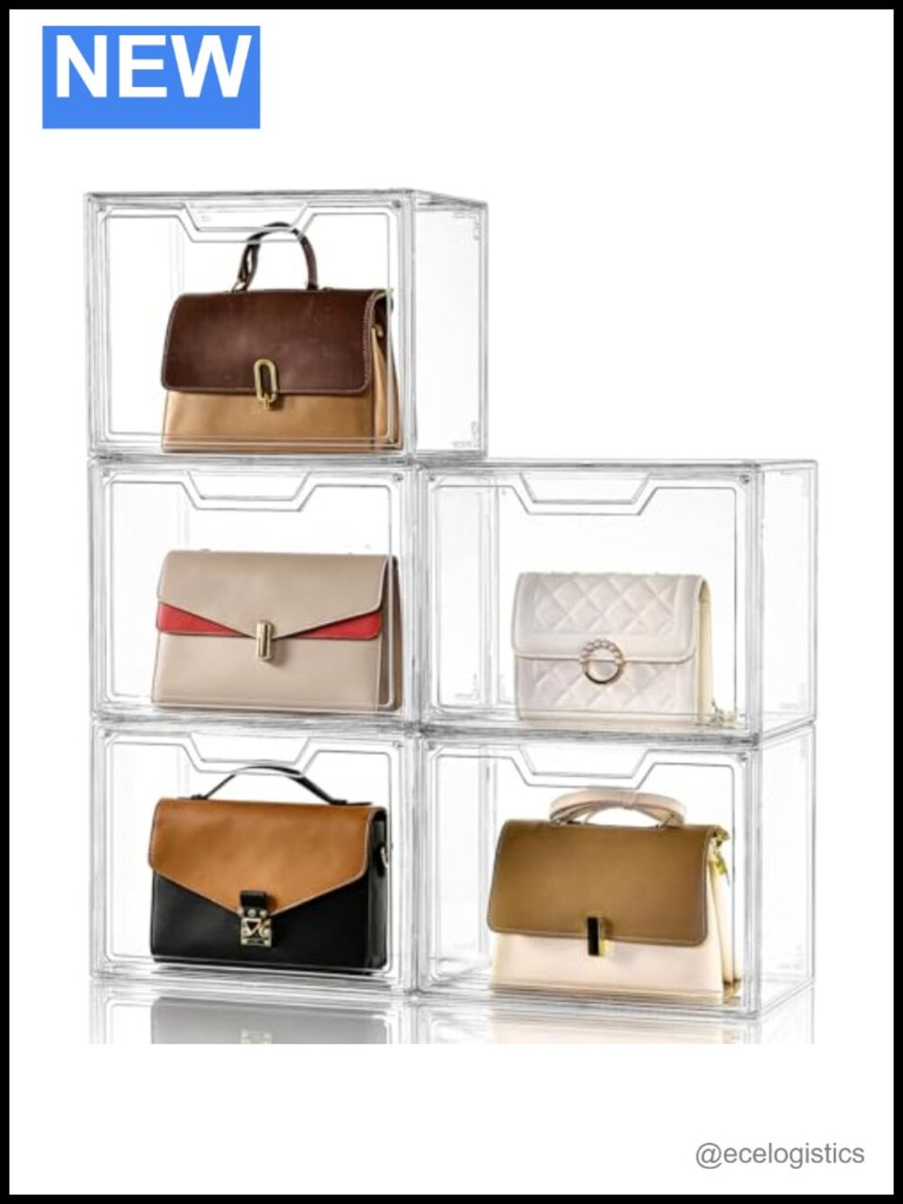 5 Pack Clear Acrylic Purse Organizer Storage Box with Magnetic Door